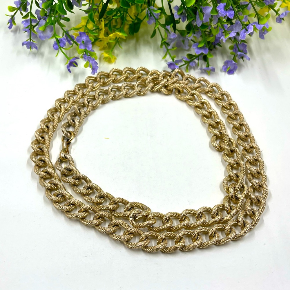 Long Textured Vintage Gold Chain Necklace